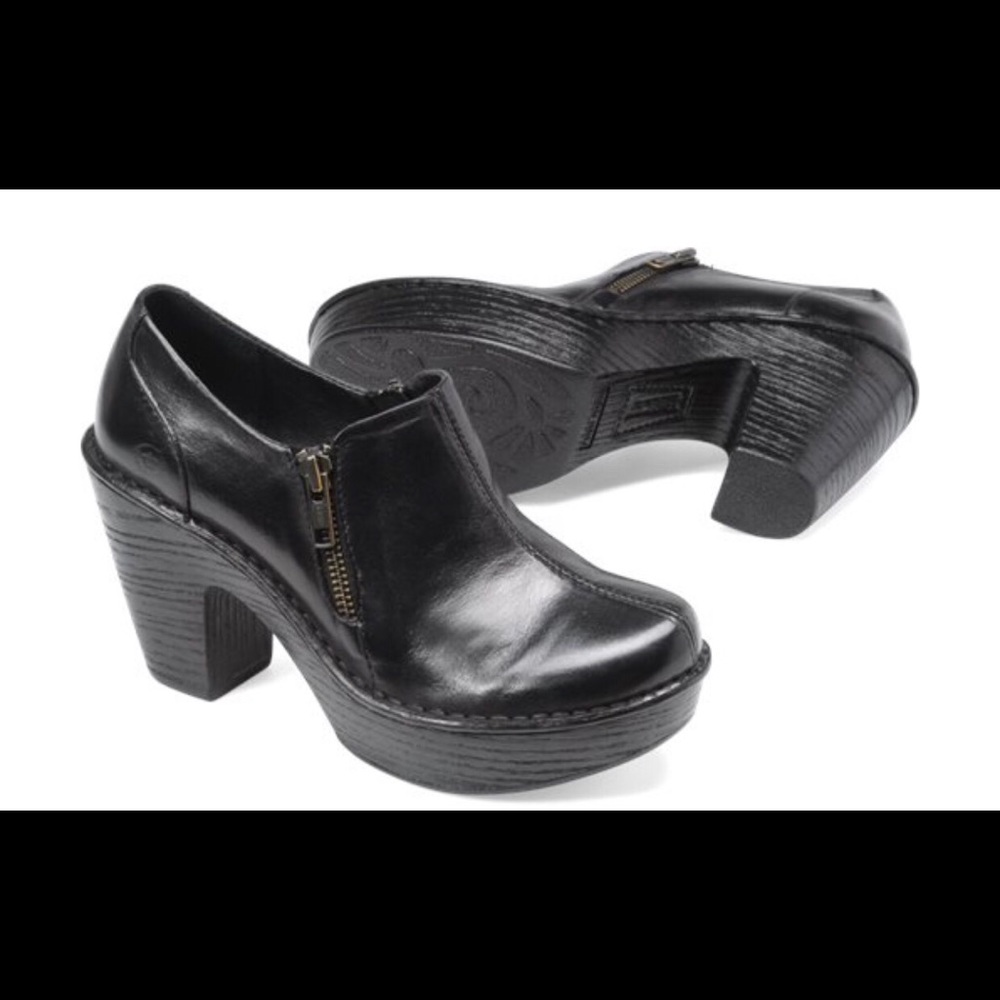 BORN Famke Black Leather Clog Mule Stacked Bootie Women Size 9M NEVER BEEN WORN!
